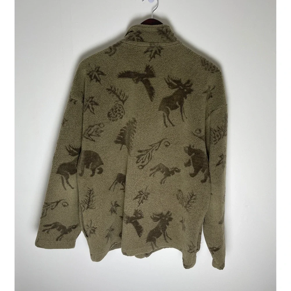 Little Big Horn Shirt Co Fleece Jacket Olive Green Wildlife Print Moose Bear